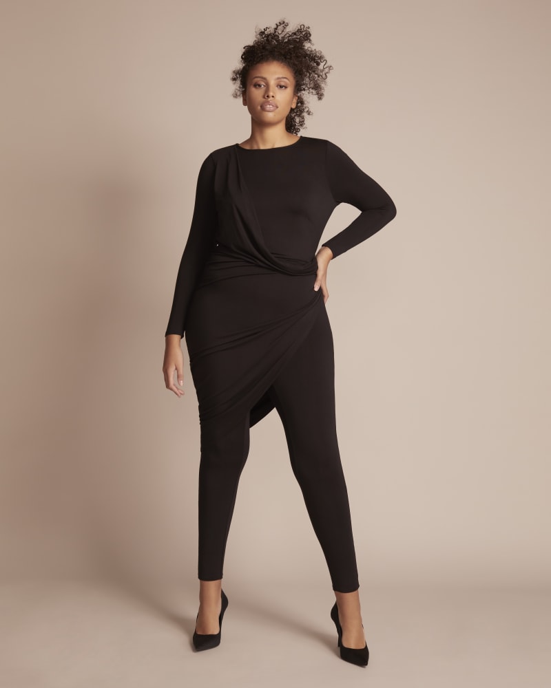 Front of a model wearing a size 1 Alma Bodysuit in Black by 11 Honoré Collection. | dia_product_style_image_id:235857